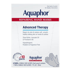 Aquaphor Repairing Hand Masks, Moisturizing Gloves for Dry Hands, Moisturizer for Dry Skin with Avocado Oil and Shea Butter, Pack of 6