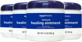 Amazon Basics Healing Ointment & Skin Protectant for Dry & Cracked Skin, Chapped Lips, Minor Cuts and Scrapes, Lip Repair Moisturizer, Fragrance Free, 14 oz, 4-Pack