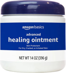 Amazon Basics Healing Ointment & Skin Protectant for Dry & Cracked Skin, Chapped Lips, Minor Cuts and Scrapes, Lip Repair Moisturizer, Fragrance Free, 14 oz, 4-Pack