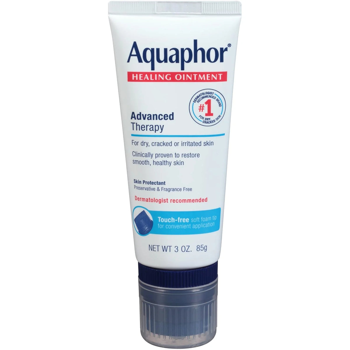 Aquaphor Healing Ointment With Touch-Free Applicator - For Dry, Chapped Skin - 3 oz. Tube