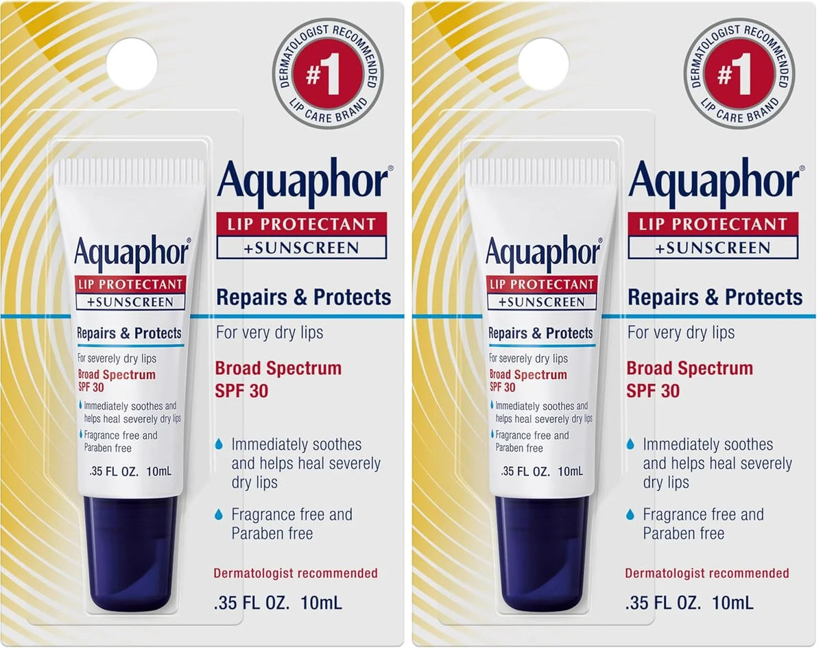 Aquaphor Lip Balm, Lip Repair, SPF 30 | Lip Protectant | 0.35 Oz Tube | Pack of 2