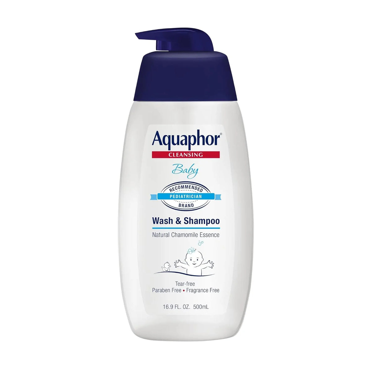 Aquaphor Baby Wash and Shampoo - Mild, Tear-free 2-in-1 Solution for Baby’s Sensitive Skin - 16.9 fl. oz. Pump
