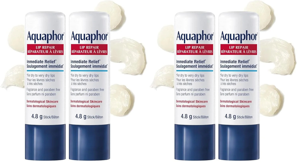 Aquaphor Lip Repair Stick, Moisturizing Lip Balm Pack, Relieves Dryness, 0.17 Oz Stick, (Pack of 4)