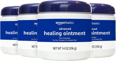 Amazon Basics Healing Ointment & Skin Protectant for Dry & Cracked Skin, Chapped Lips, Minor Cuts and Scrapes, Lip Repair Moisturizer, Fragrance Free, 14 oz, 4-Pack