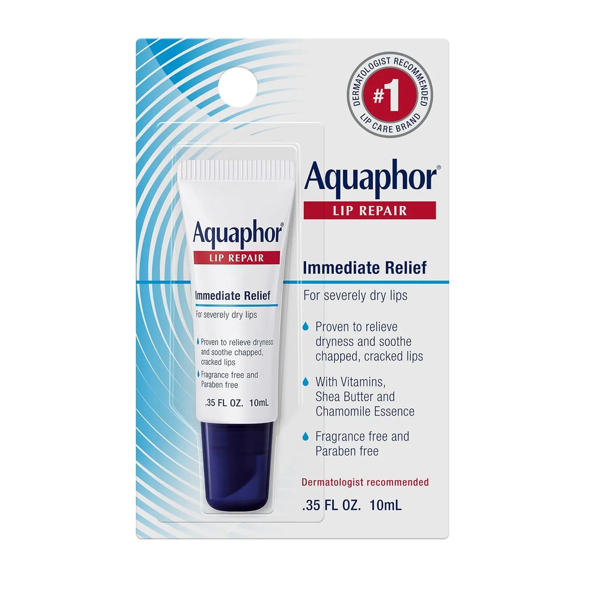 Aquaphor Lip Repair Ointment - Long-lasting Moisture to Soothe Dry Chapped Lips - .35 fl. oz. Tube