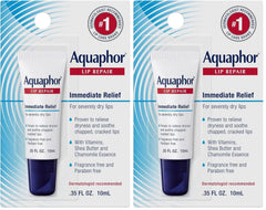 Aquaphor Lip Repair Ointment - Long-lasting Moisture to Soothe Dry Chapped Lips - .35 fl. oz. Tube (Pack of 2)