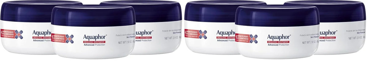 Aquaphor Healing Ointment - Skin Protectant for Dry Cracked Skin - Hands,Heels,Elbows - 2.8 oz Jar,(Pack of 6)