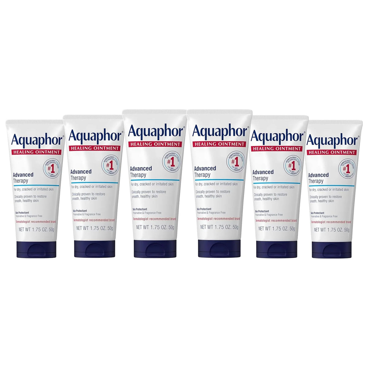 Aquaphor Healing Ointment, Advanced Therapy Healing Ointment for Dry Skin, Skin Protectant for Dry Cracked Skin - 1.75 oz. Tube (Pack of 6)